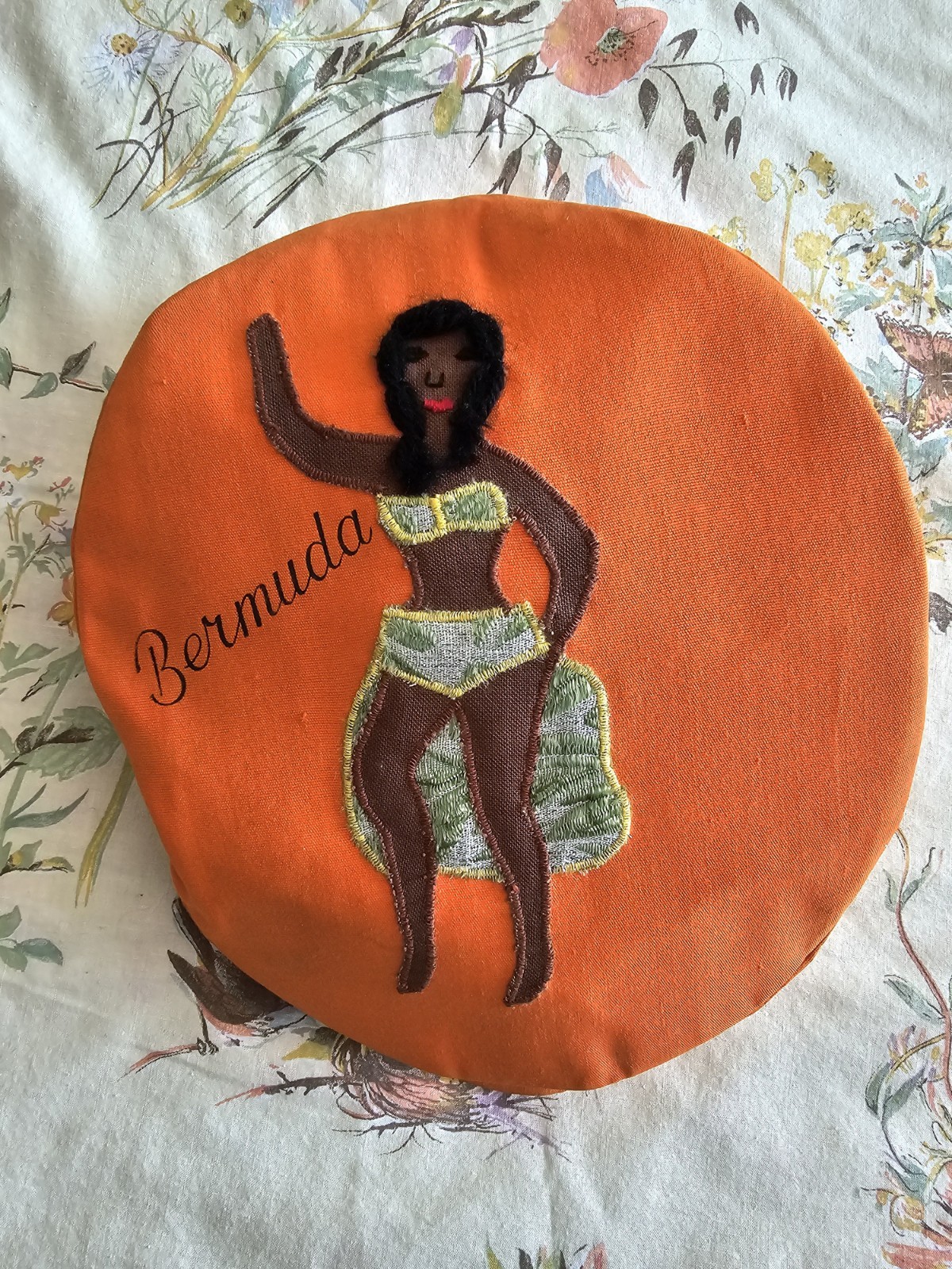 Vintage 50s Bermuda Souviner Hat Orange Mid Century Woman In Bikini Kitsch