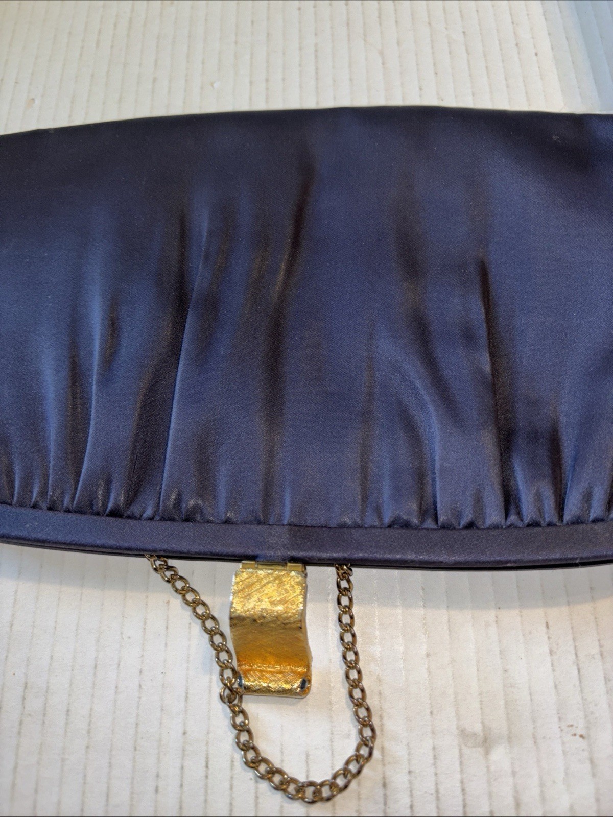 Vintage After Five Clutch Purse-5 Inch Drop Chain-Gold Clasp-Black Satin Formal