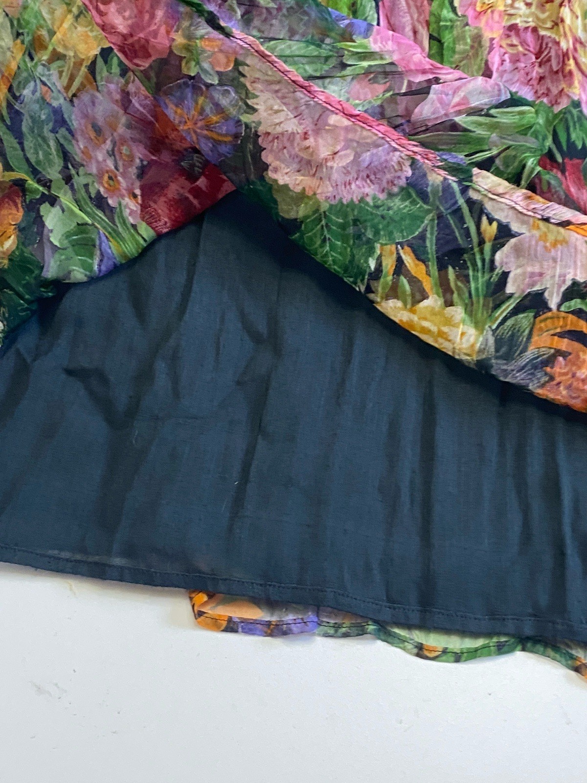 Vtg 90s BILA M Rayon Sheer Chiffon Overlay Full Boho Hippie Skirt Floral Fairy