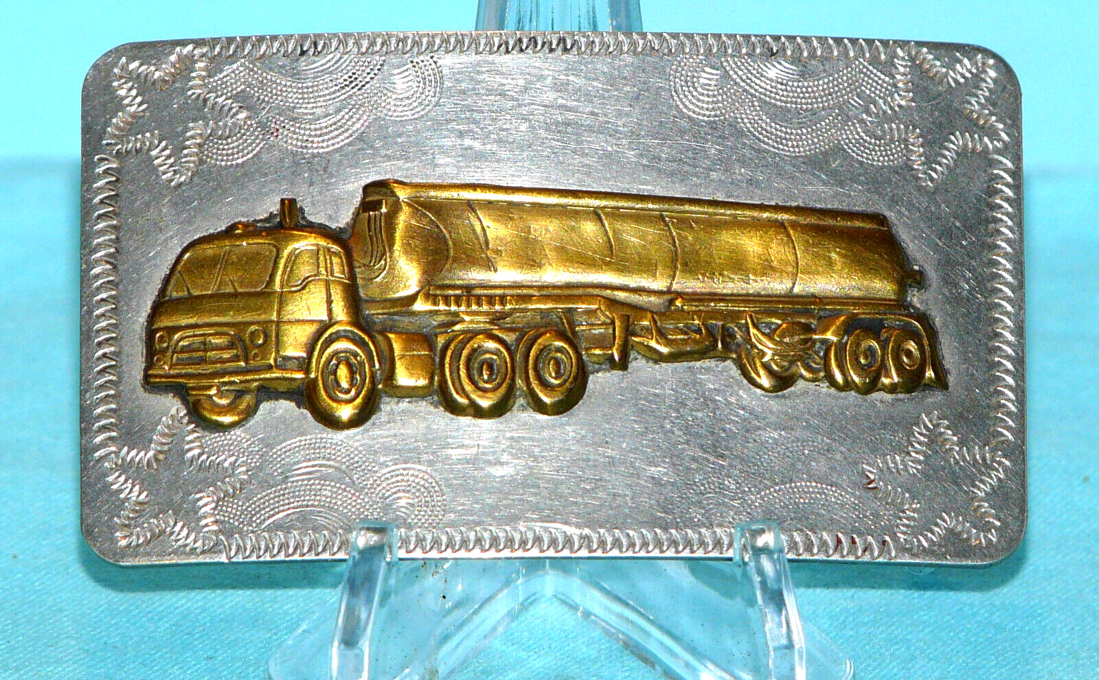 Vintage Big Rig Truck~Brass on Nickel Belt Buckle~3 1/4″ x 2″