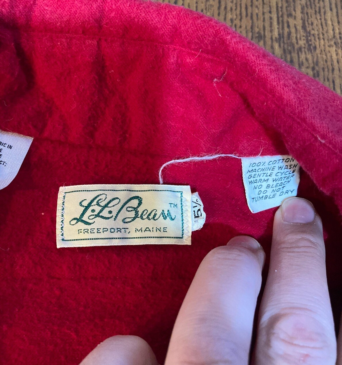 Vintage LL Bean Script Label Cotton Shirt Red Made In USA -15 1/2