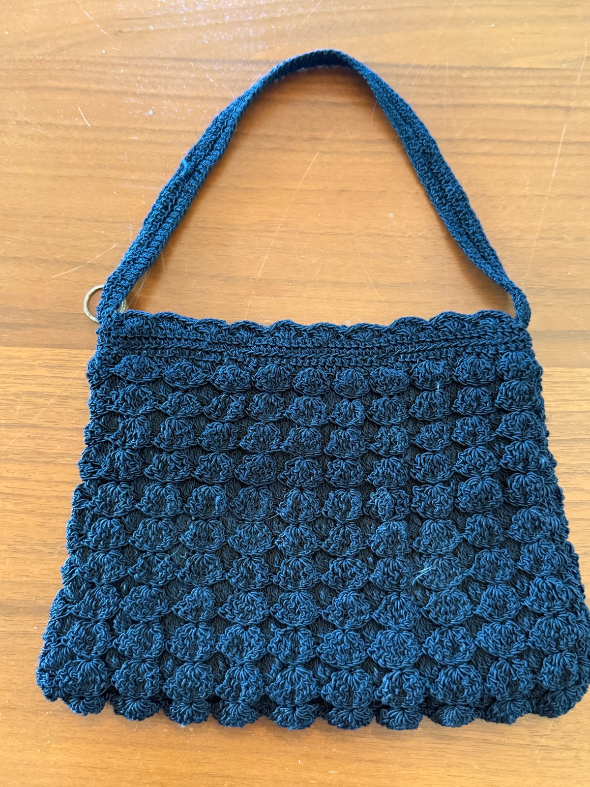 Vintage 1940’s 1950’s Black Crocheted Purse Handbag 6.5 x 7.5 Inches