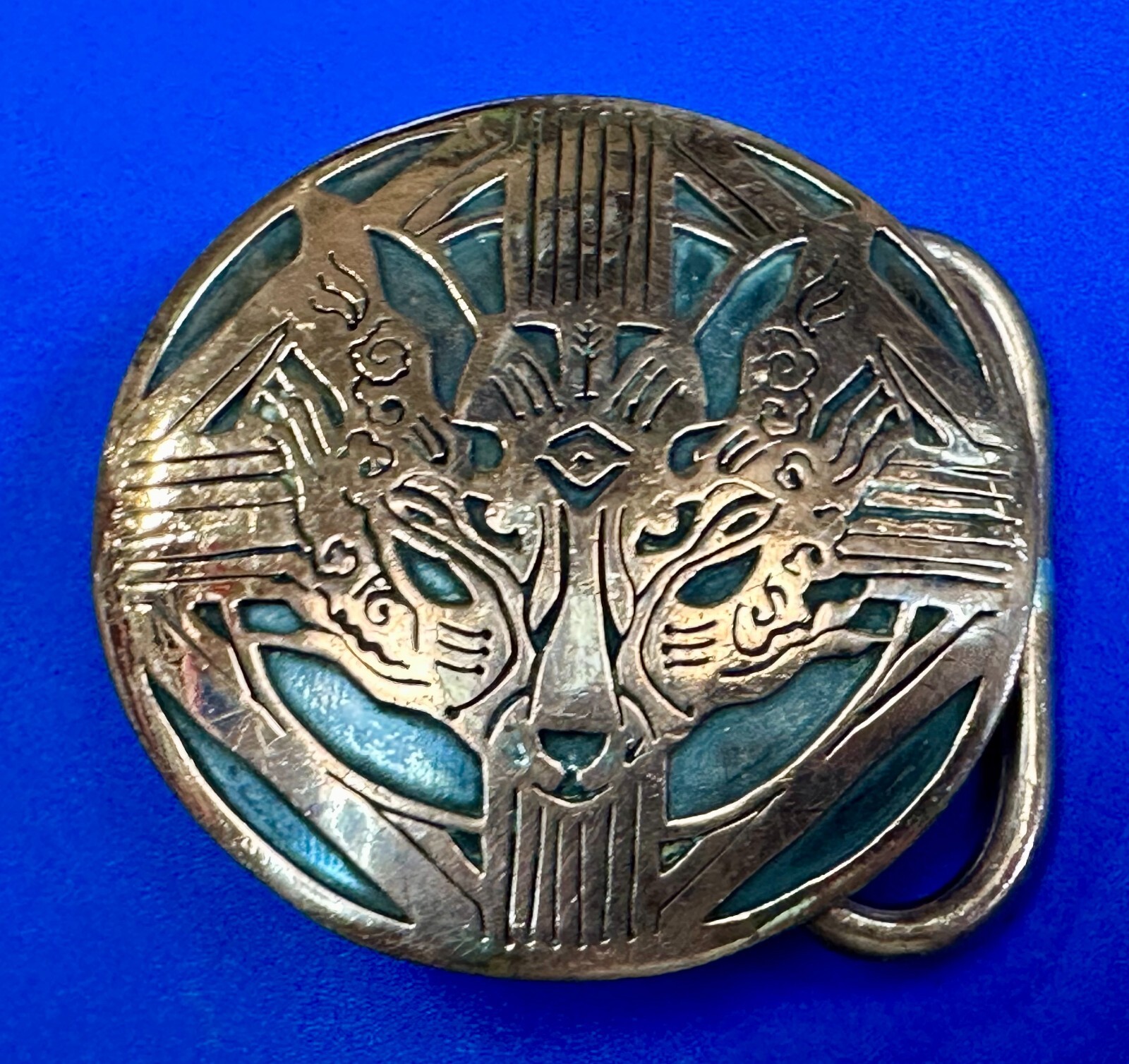 Jaguar Lion Tiger Puma Face Artisan Brass Hippy Vibe Vintage Round Belt Buckle