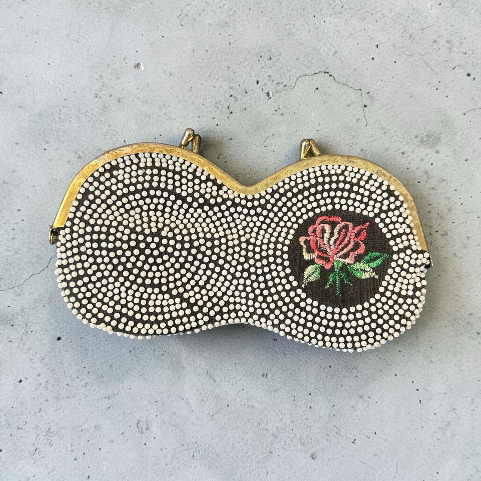 Vintage Beaded Clutch with Embroidered Rose Motif
