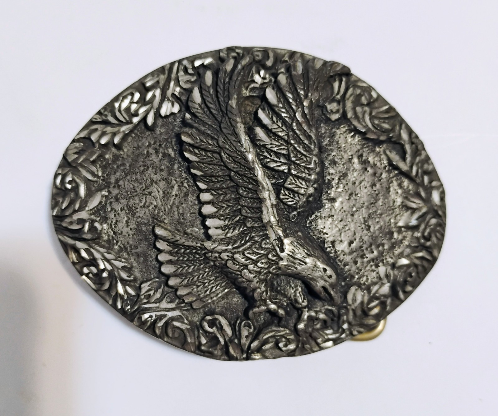Vintage 1993 EGE Bald Eagle Belt Buckle Pewter Diamond Cut U.S.A.
