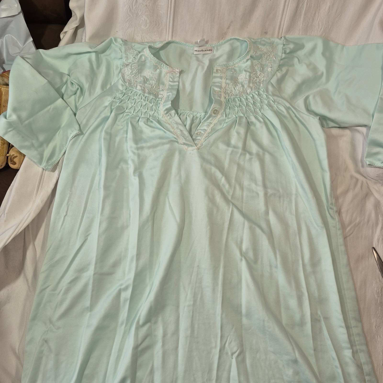 VTG MISS ELAIN NIGHTGOWN LONG SLEEVE LACE LARGE GREEN