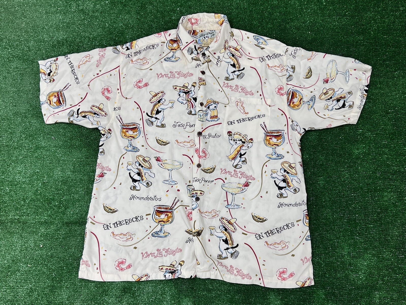 Y2k Big Dogs Viva La Fiesta Button Up Shirt Margarita Hawaiian Tequila RARE VTG