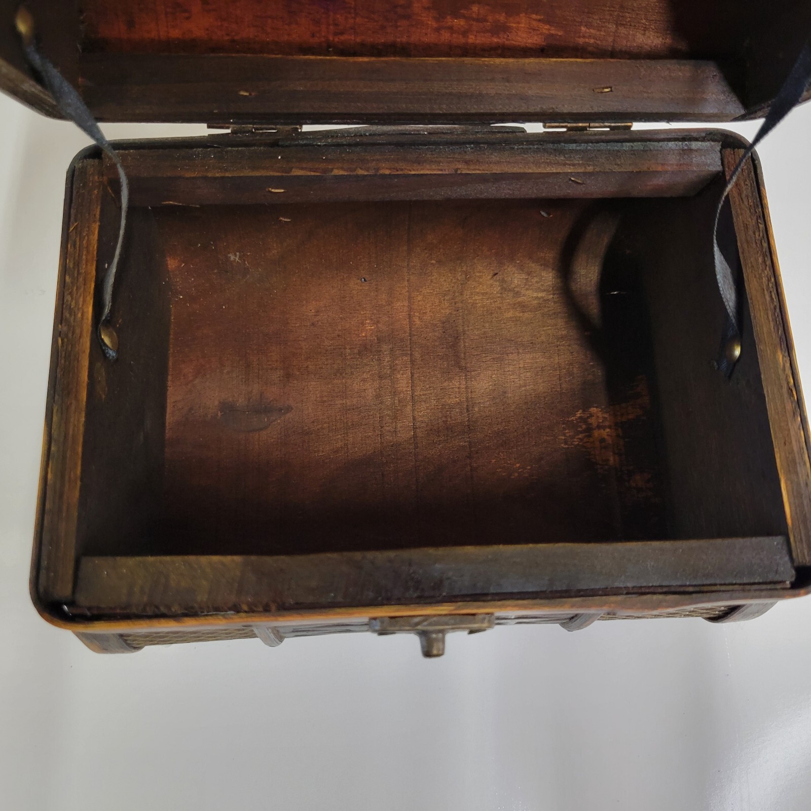 Wood, Metal, & Leather-like Trinket Box Purse Handbag W/ Metal Latch & Hardware