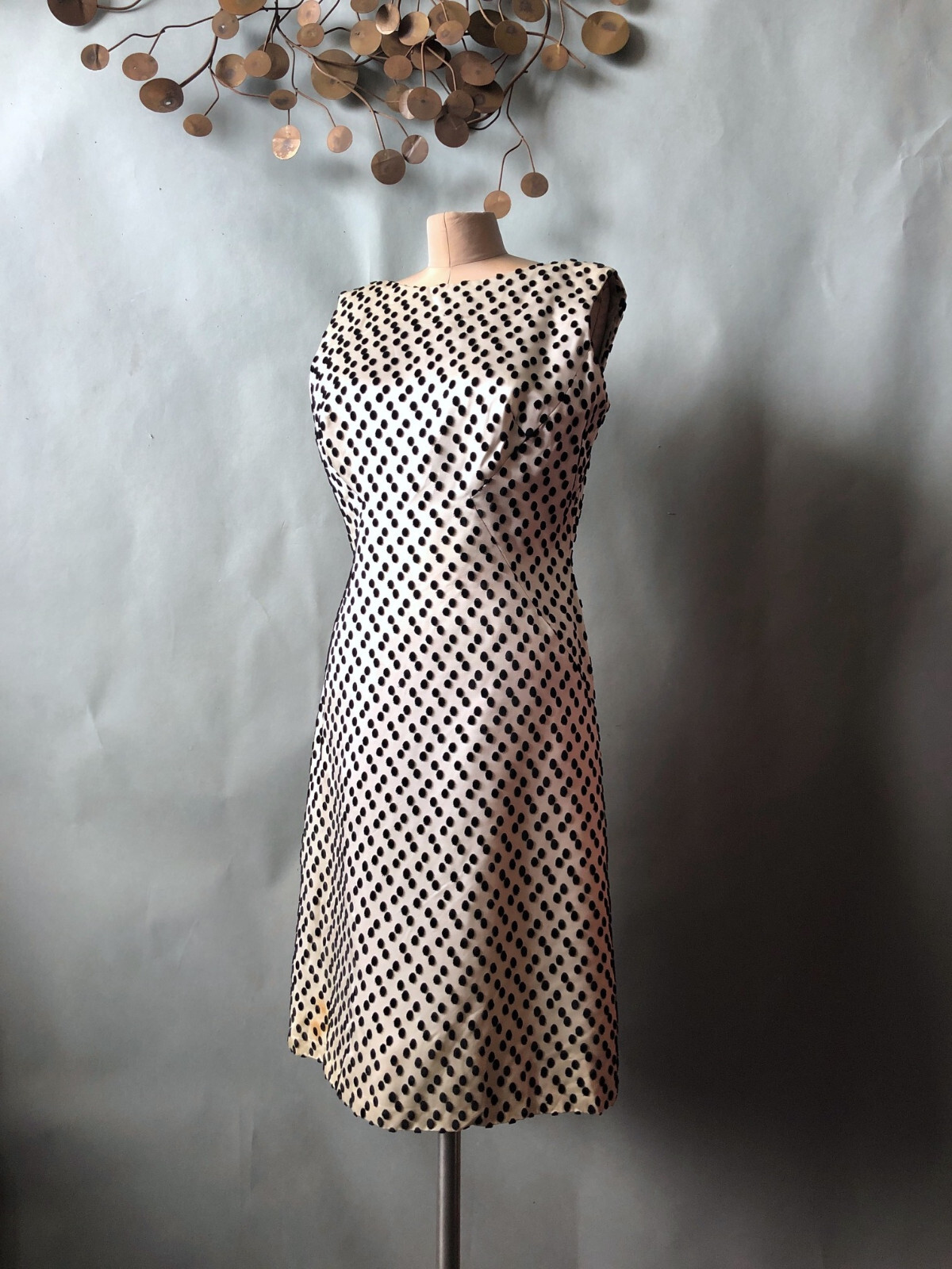 Holiday Vintage ALICE SCHWEITZER Couture Satin Polka Dot Dress 40 Bust 40 Hip