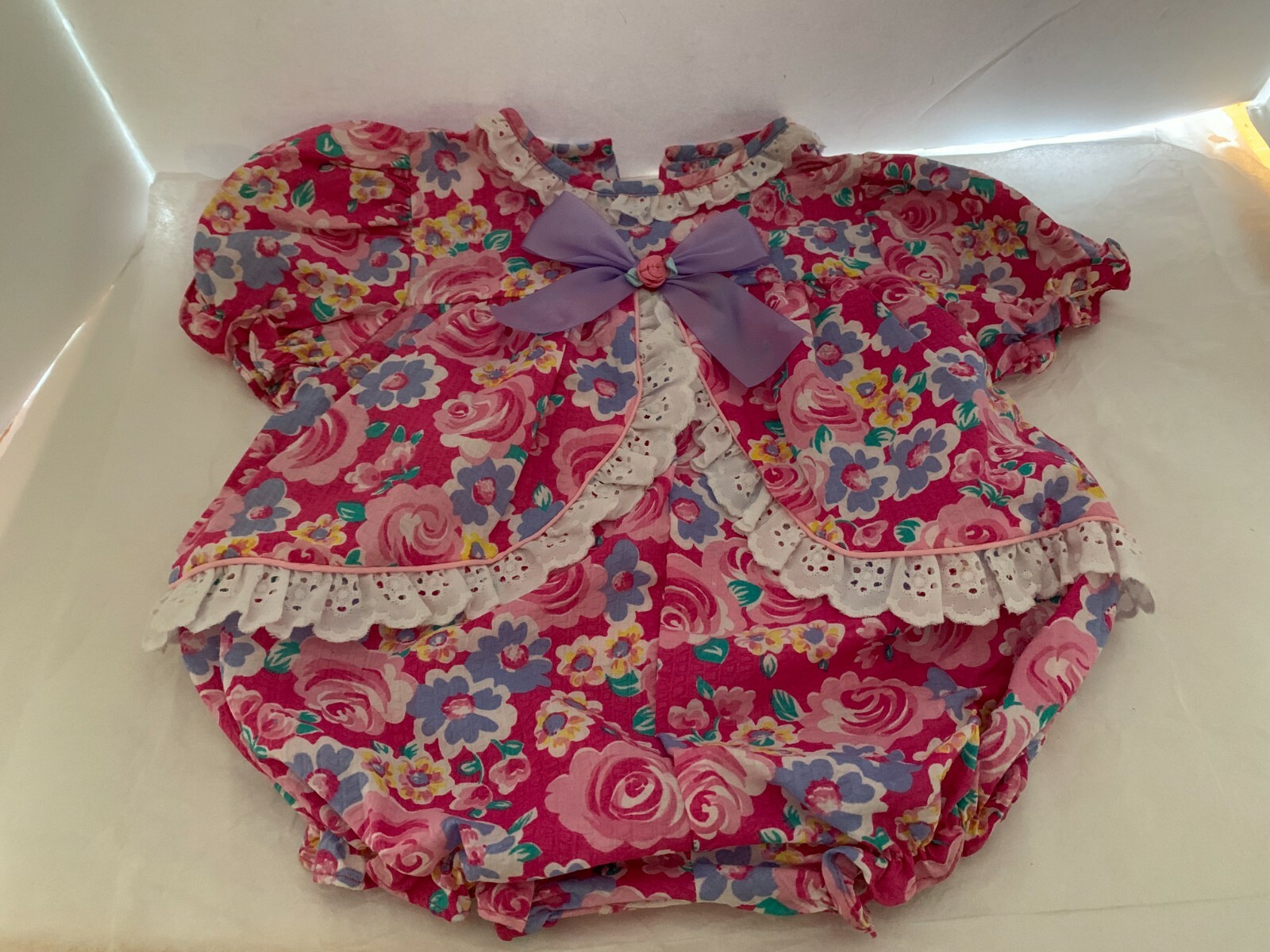 VTG Tiny Tots Original Pink and Purple Baby Girls Bubble Romper Sz 12 Months