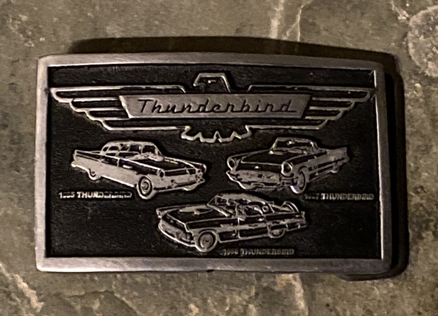 RD19135 VINTAGE 1955, 56, 57 THUNDERBIRD T-BIRD COMMEMORATIVE BELT BUCKLE PEWTER