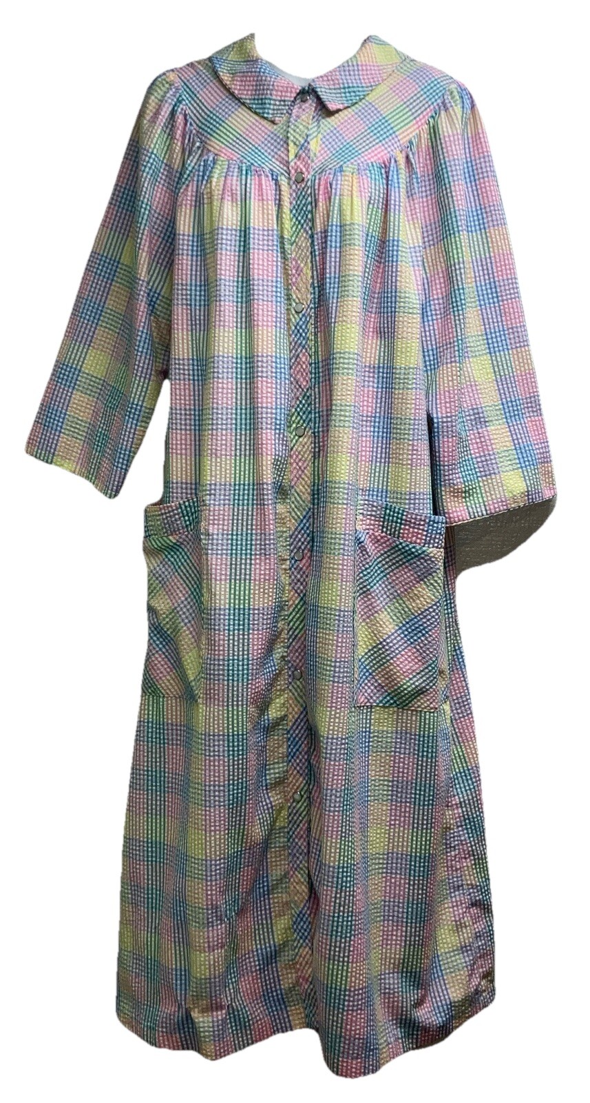 Vintage Coffee Coats Styled By Danbury Sz S Rainbow House Dress Seersucker PO