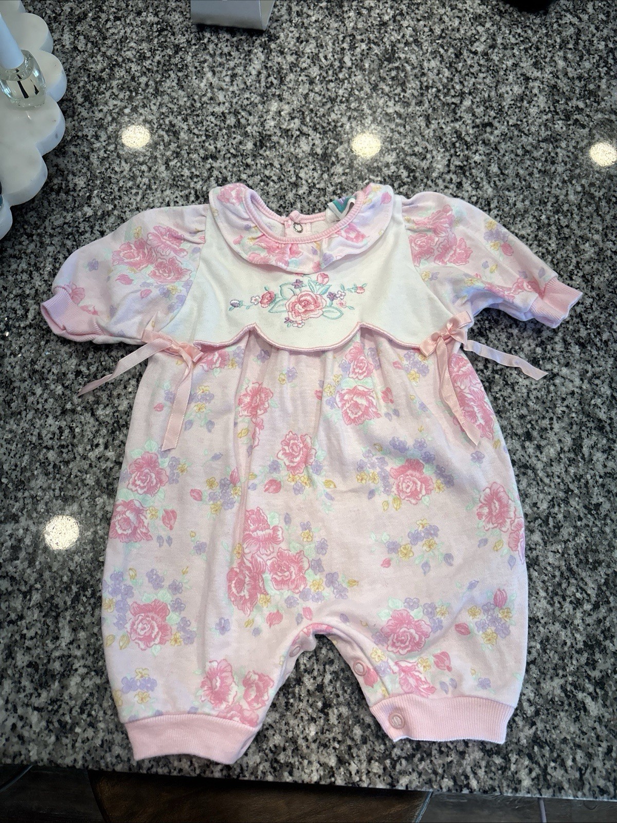Vintage Little Me Pink Flower Baby Girl Romper Size 0-3 Months 100% Cotton USA