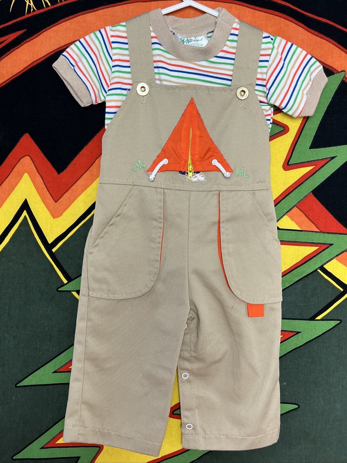 VTG Tiny Tots original size 6-12M outfit overalls shirt