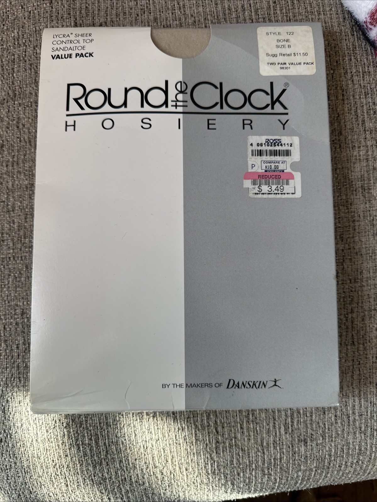 Vtg Round The Clock Control Top Lycra Sheer Bone Sz B Style 122 Pantyhose 2 Pair