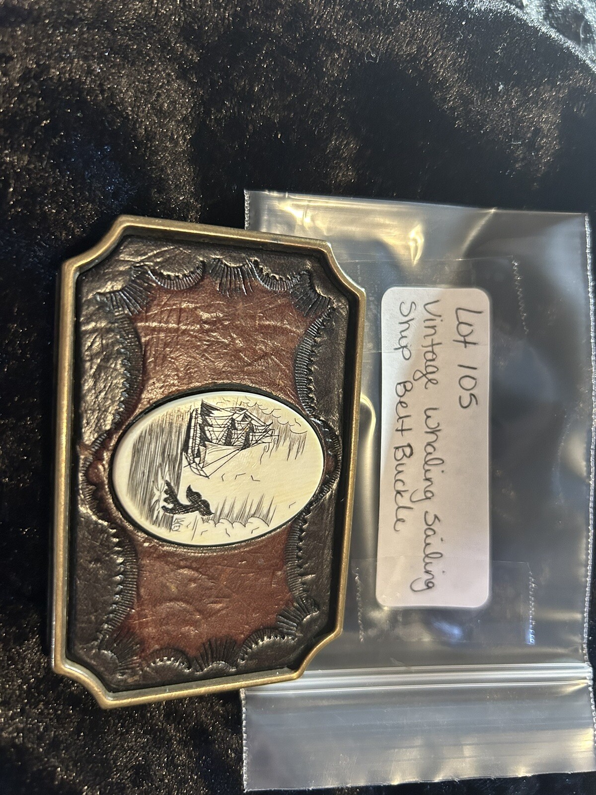 Vintage Whaling Sailing Ship Belt Buckle
