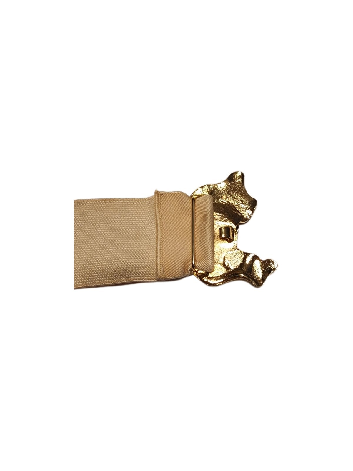 Vintage Revcor 80s 90s Tan Stretch Belt Hook Closure Gold Metal Buckle