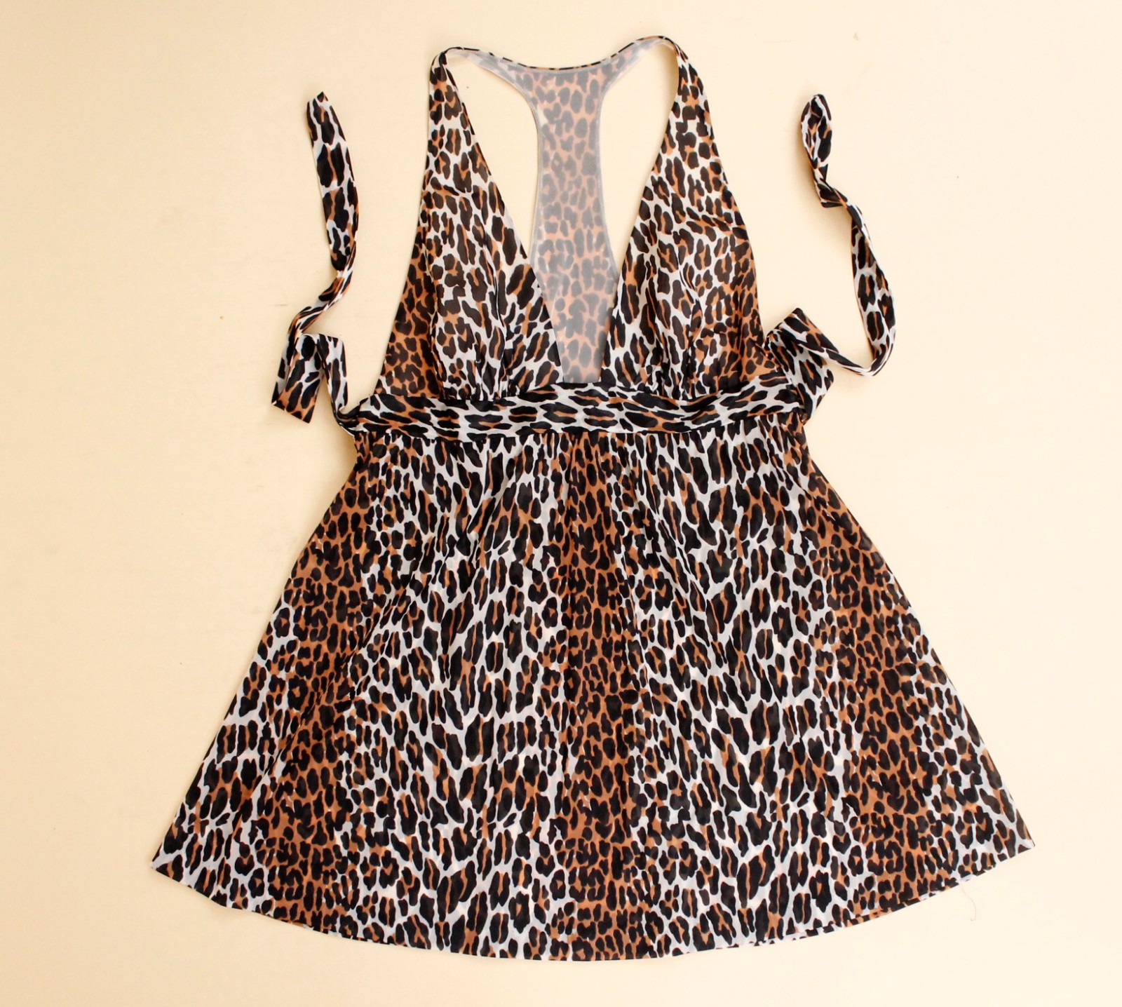 60s Vtg Vanity Fair Leopard Print Baby Doll Mini Dress Lingerie Slip tag 34 S-M