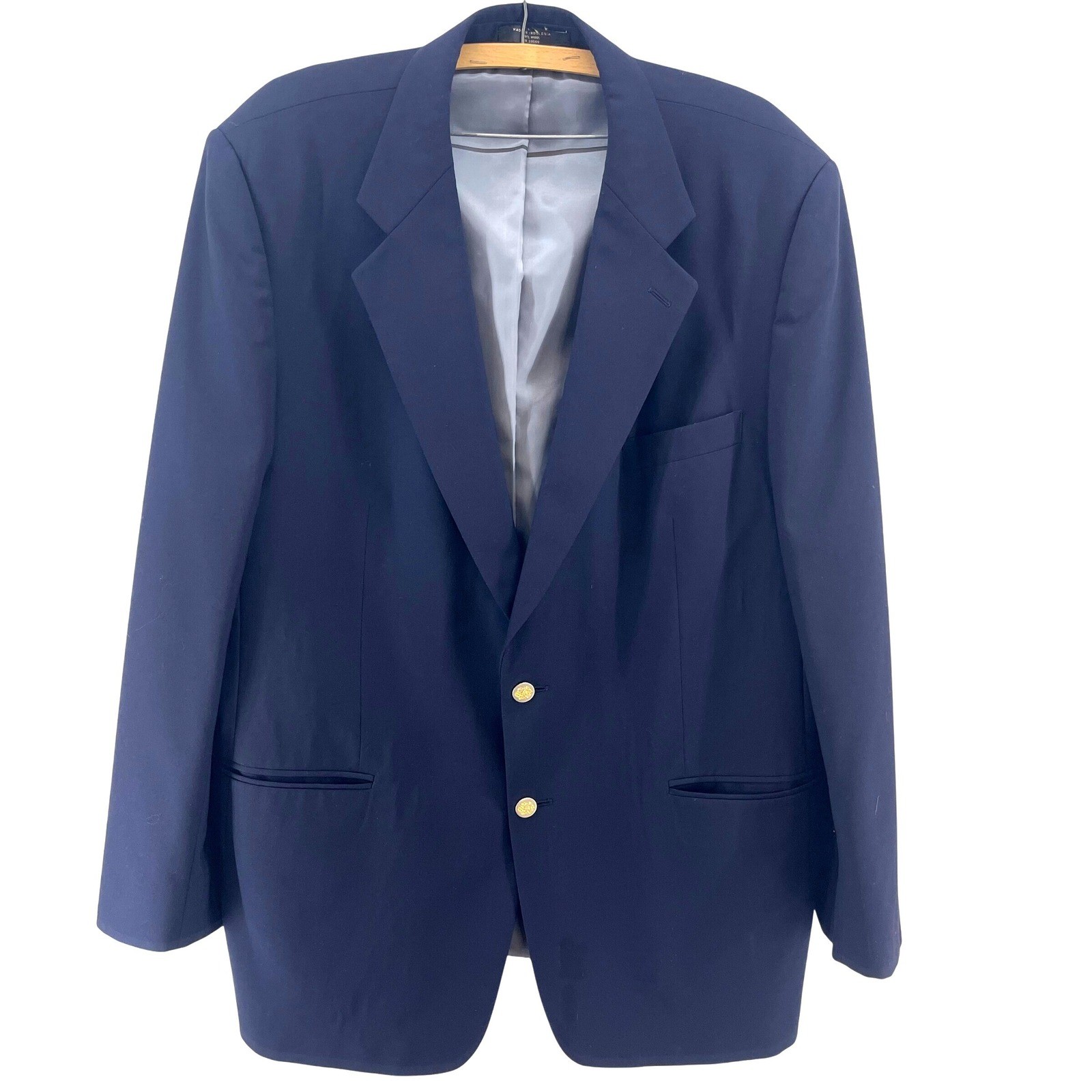 Vintage Navy Blazer 48L Wool Gold Button Classic Preppy Sport Coat Regency