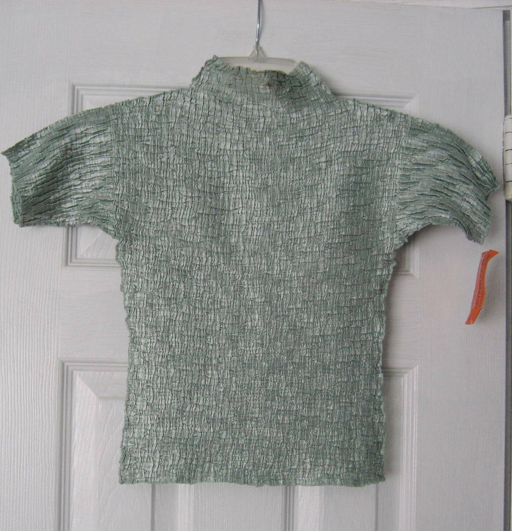 90s Unworn C’est Duo The Wonder-Tee Light Gray Blue Green Crinkle Knit Top Sz S