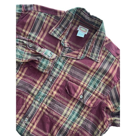 Vintage Banana Republic Plaid Long Sleeve Button Down Shirt Burgundy Green Sz M