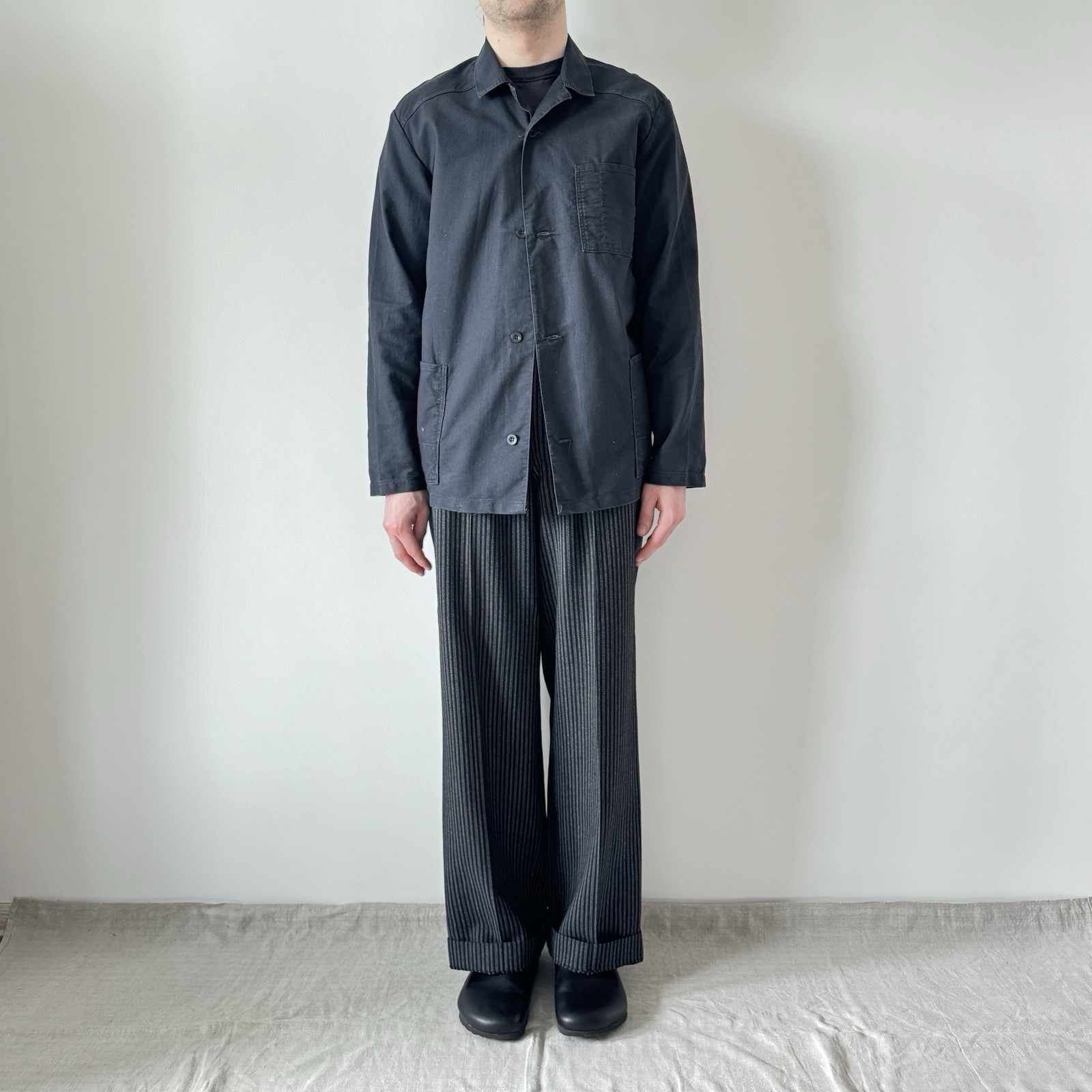 80s vintage Soviet workwear black cotton French work jacket chore coat M