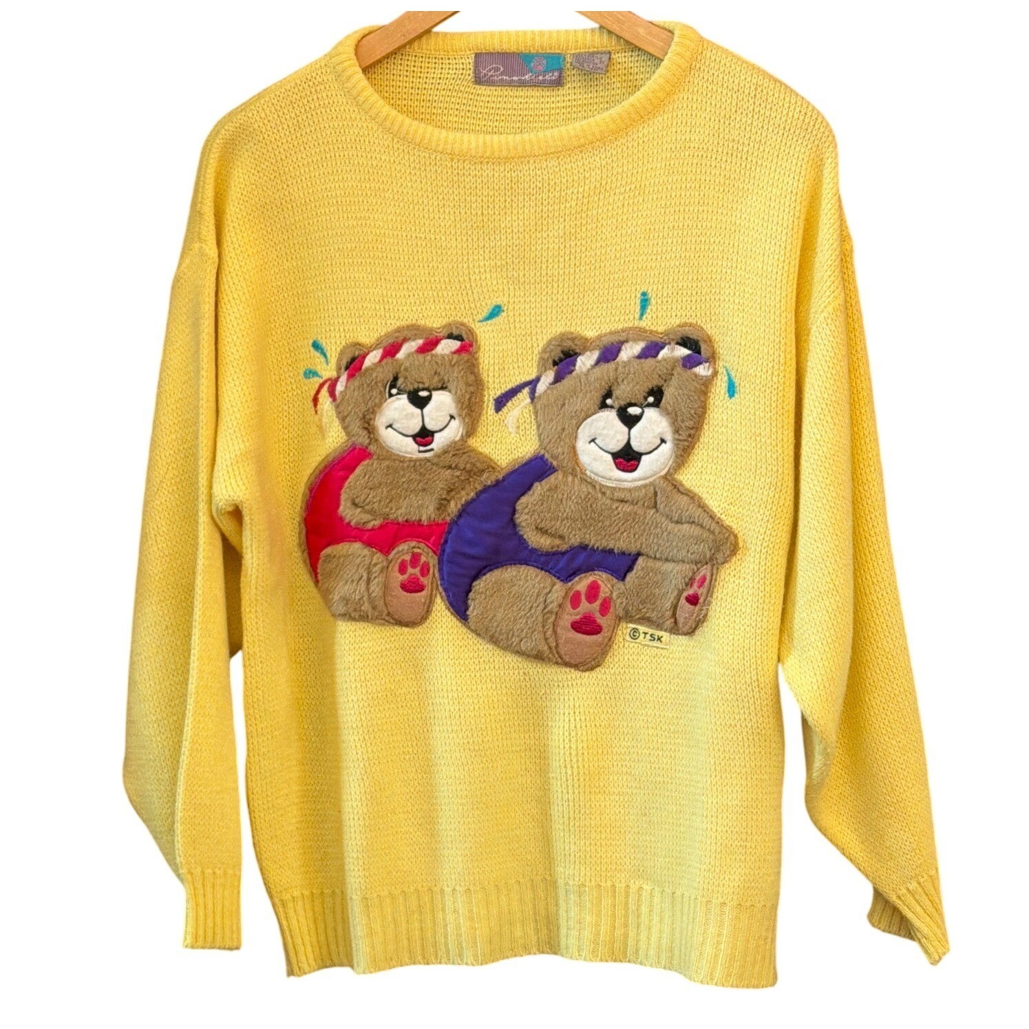 90s 80s Pinwheel Sweater Teddy Bear Exercisecore Grandmacore Whimsical Kitsch