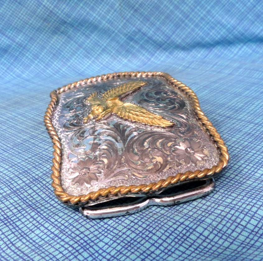 Working Cowboys Western Eagle Belt Buckle SSP Vtg Montana Silversmiths .BLT299
