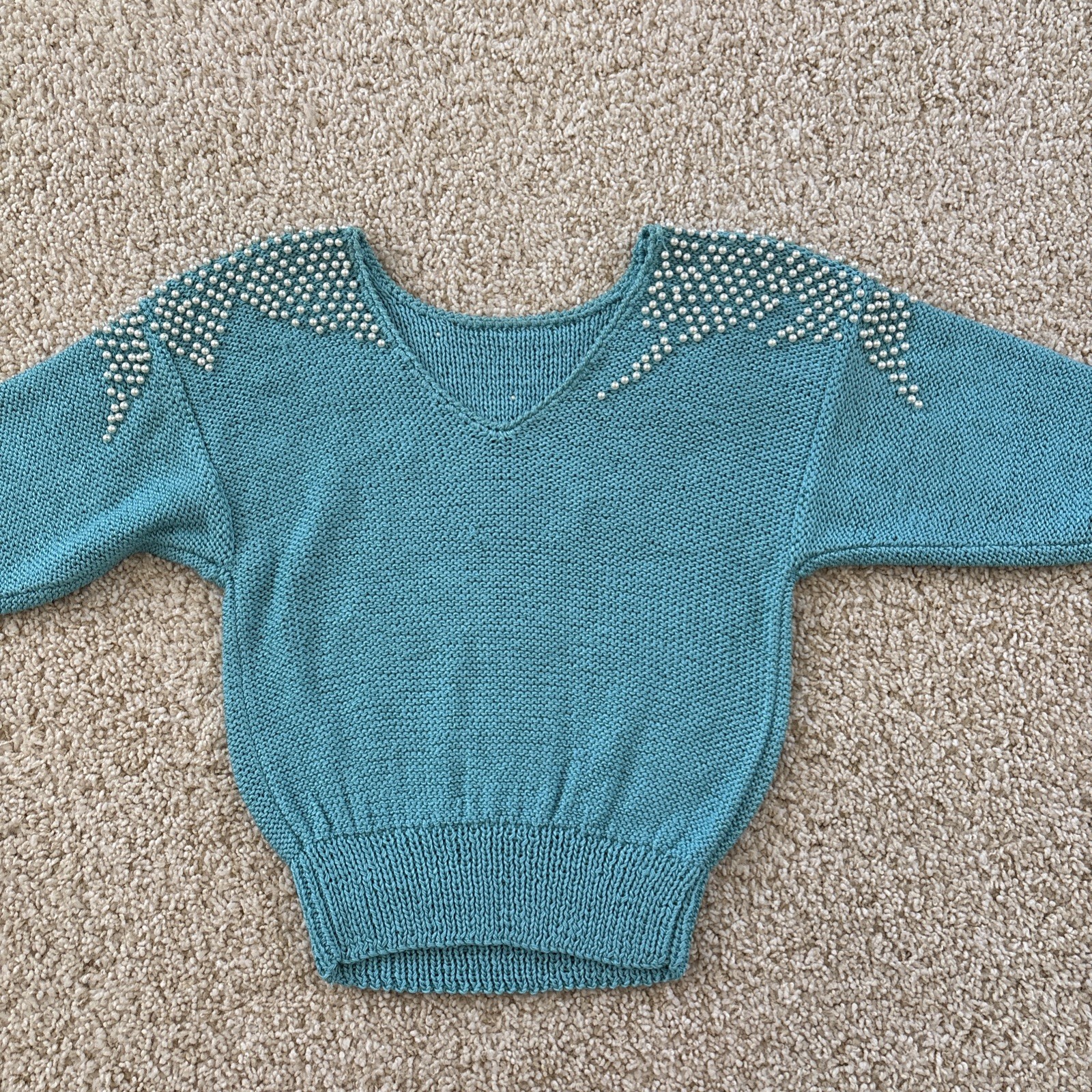 Vintage Nannell Size S Turquoise Sweater Pearl Bolt Detail 1980’s Unique RAD!