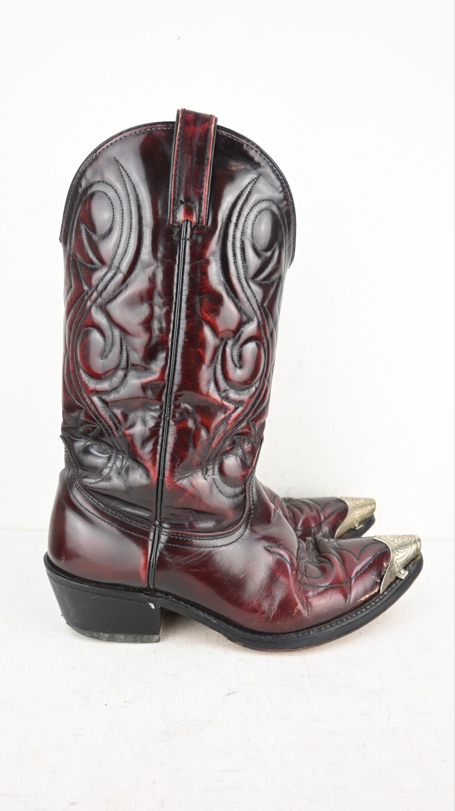 Vintage ACME mens cowboy boots in ox blood with silver toe cap size EU41/UK8.5EW