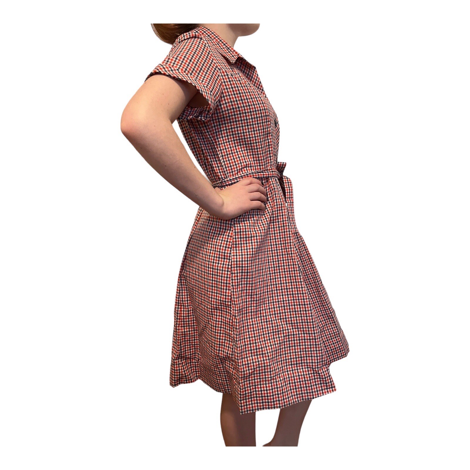 VTG 30s 40s DeeDee Decatur Red White Blue Gingham Housewife Pinup Dress 40″ Bust