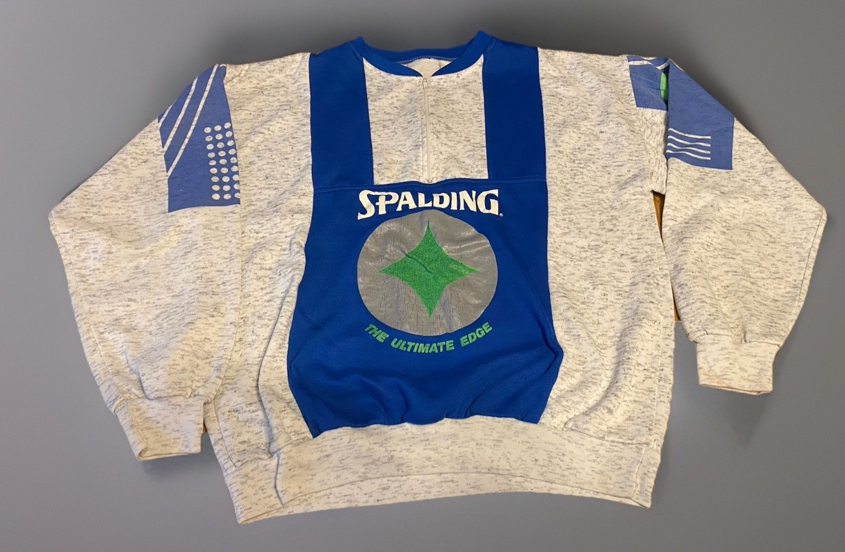 Vintage Spalding 80s Medium 1/4 Zip Heather Gray & Blue Sweatshirt Activewear Lg