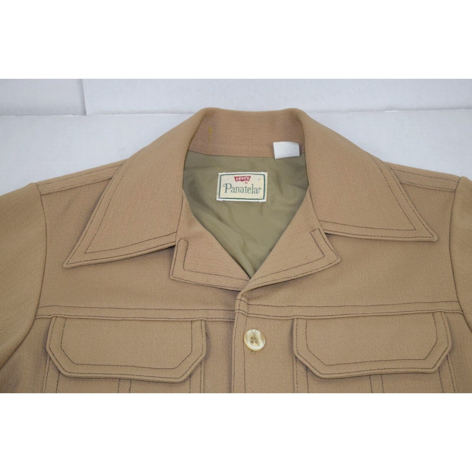 Vintage Levis Panatela Leisure Jacket Mens L 70s Tan 2 Flap Pockets Jacket Shirt