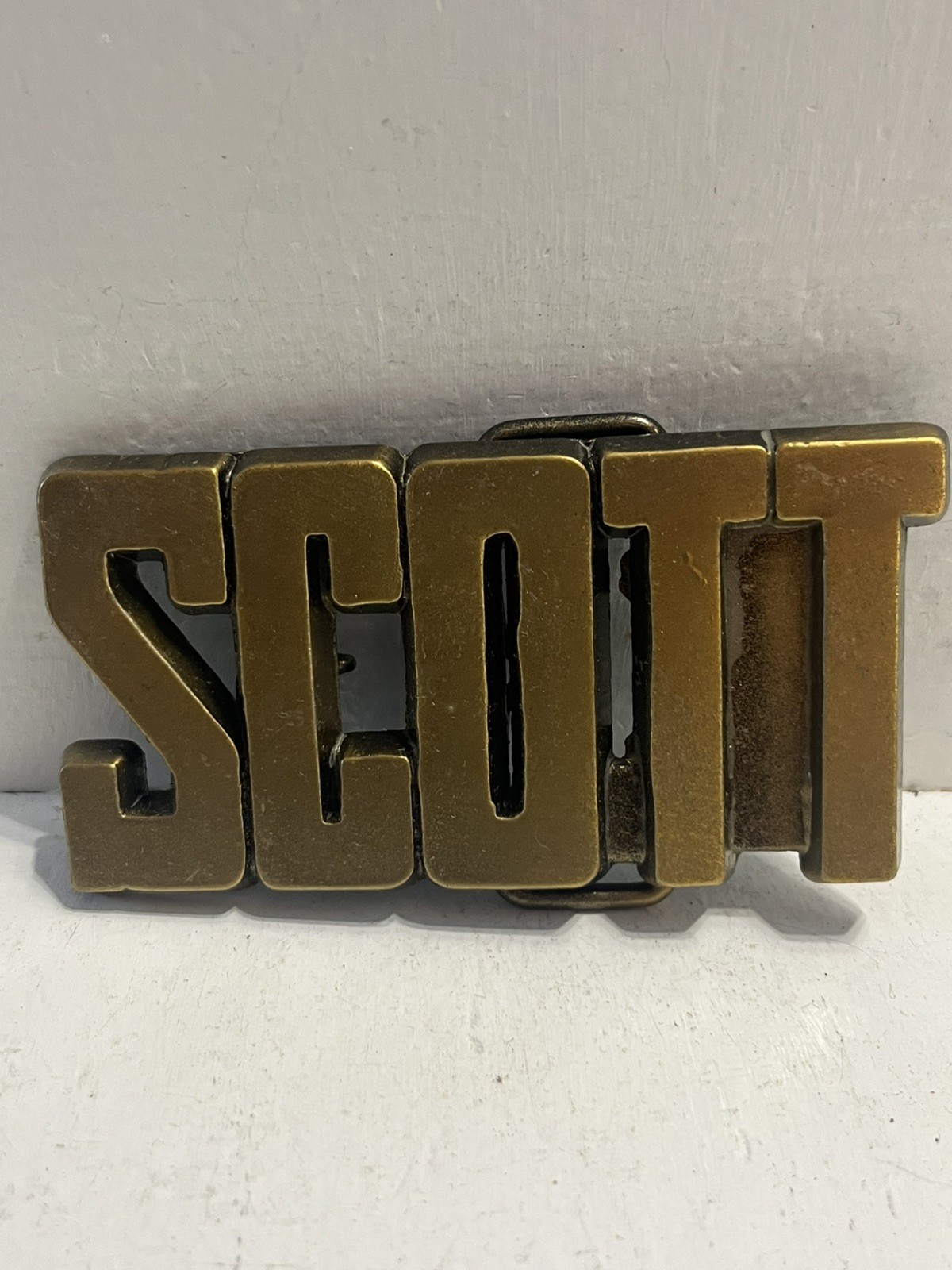 – Belt Buckle Vintage 1980’s Brass Colored Scott Name Free Shipping