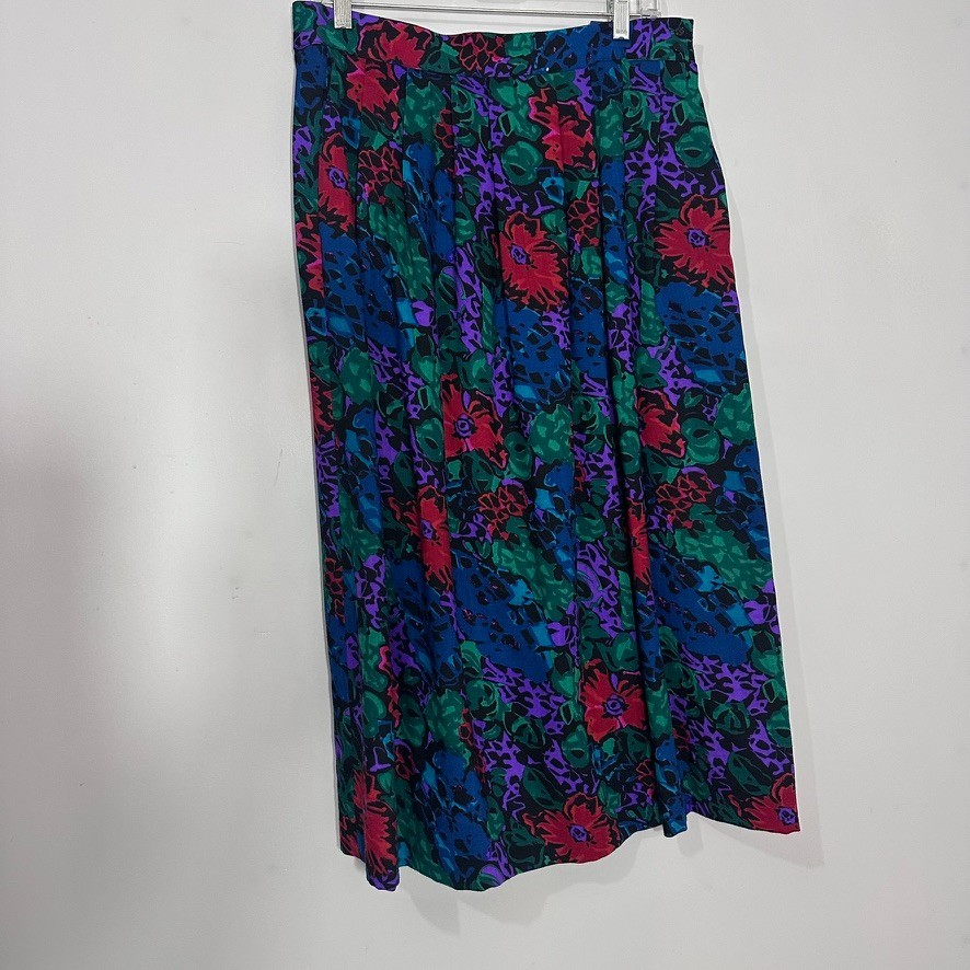 Vintage 80s Jerri Sherman Silk Wool Floral 2-Piece Miidi Skirt Set Large Bloom