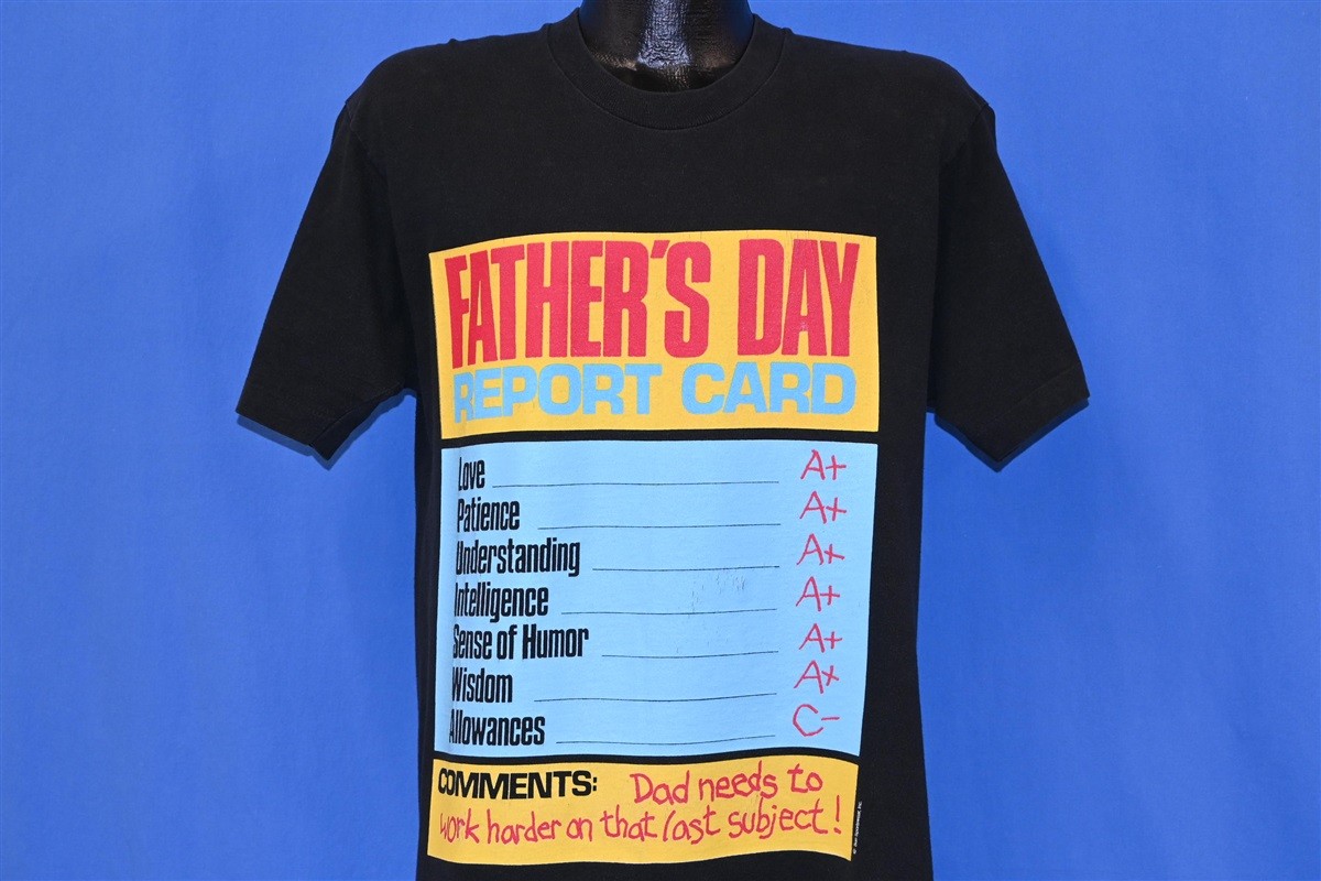 vtg 90s FATHER’S DAY REPORT CARD ALLOWANCES C- FUNNY HUMOR DAD JOKE t-shirt L