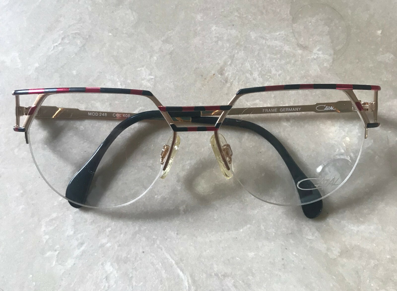 CAZAL AUTHENTIC VINTAGE 90′ EYEGLASSES MOD 248 col408 GOLD/BLACK/RED GERMANY