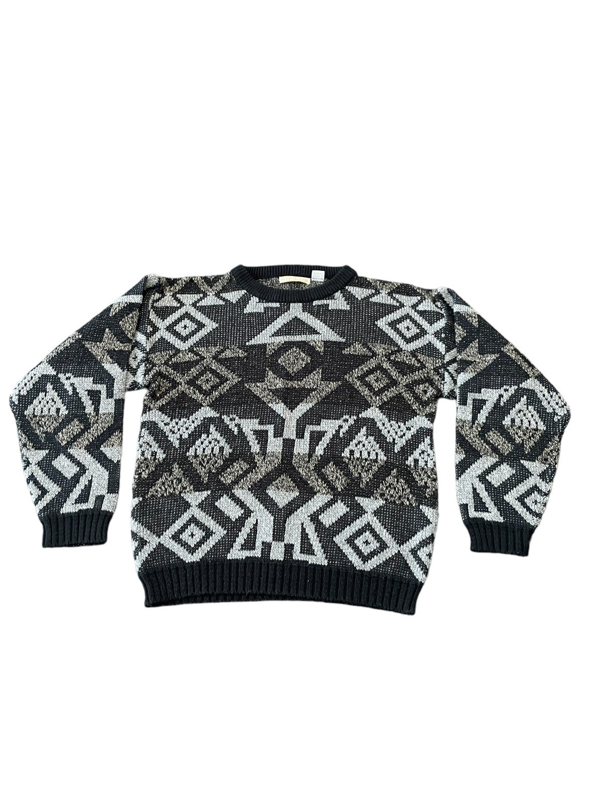 Vintage 80’s 90’s Adam Sloane Knit Sweater | Black & Gray | SMALL