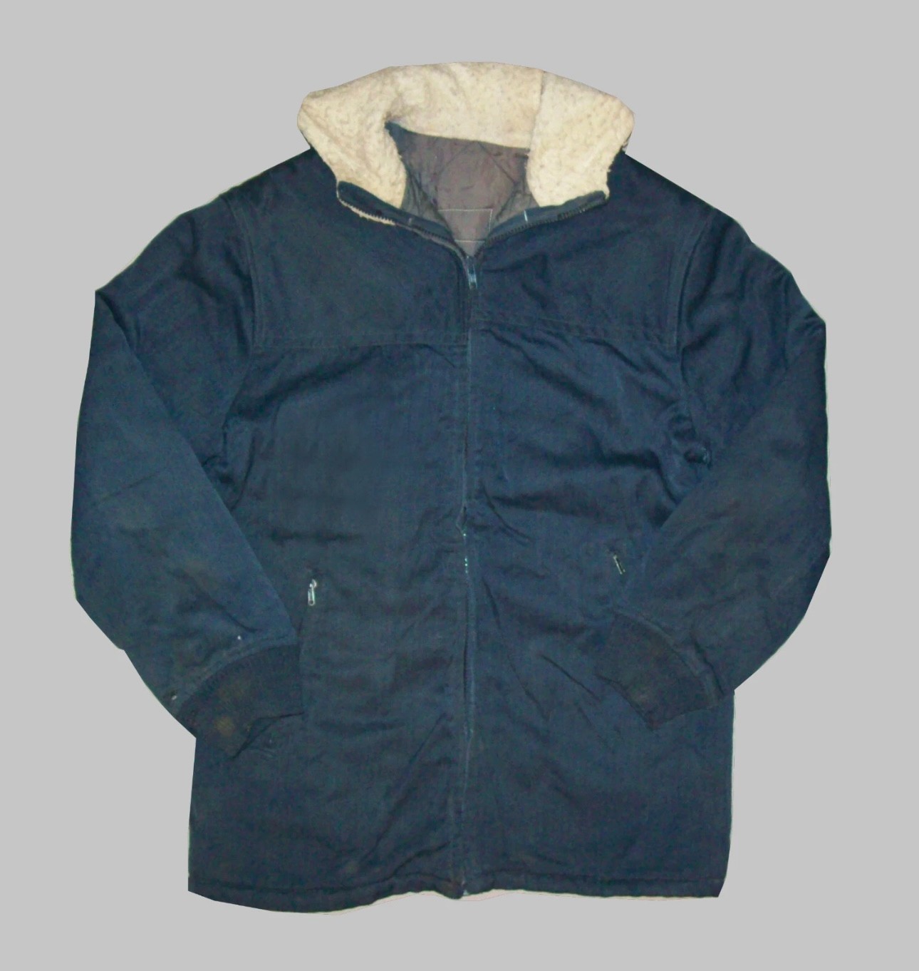 Old Vtg Ca 1970s Vietnam War Era Denim Jacket Parka Coat Fleece Lined Hood USN?