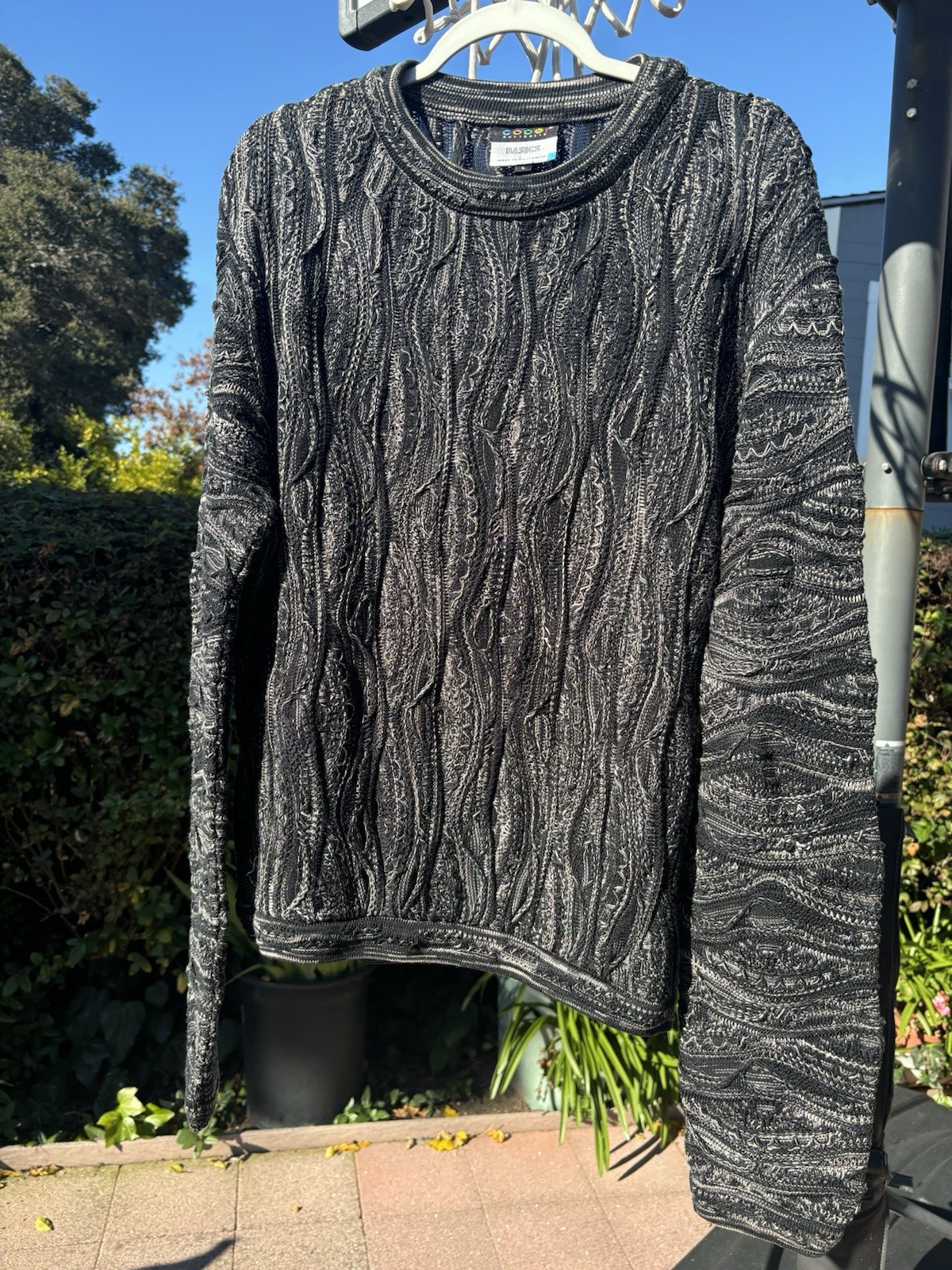 Vintage Coogi Australia Basics 3D Knit Sweater Mens L 100% Cotton Black & White