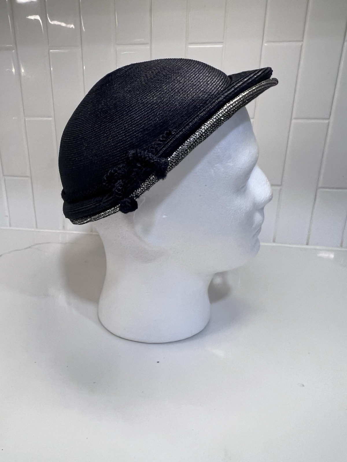 Styled by Janet Women’s Vintage Hat Fascinator Blue And Silver Woven Straw