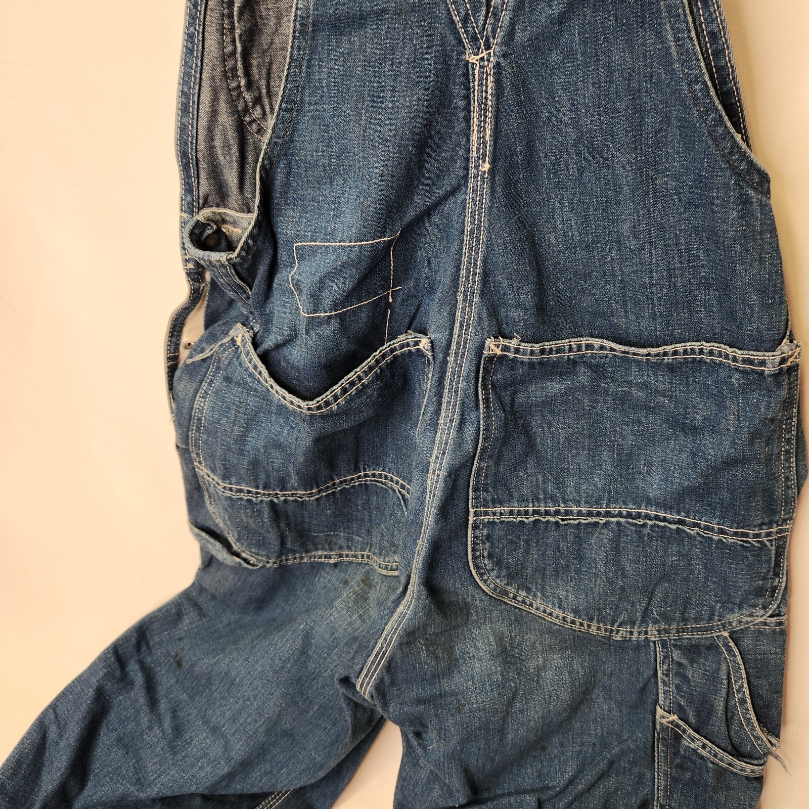 VTG Lee Jelt Denim Sanforized Bib Overalls 30×30 Baggy Union Made USA Distressed