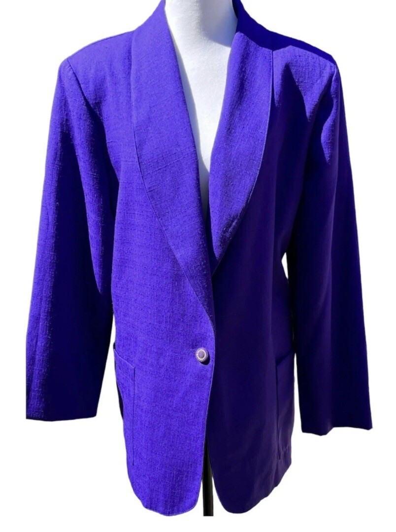 Blouse Blazer Vintage Fundamentals Purple Single Breast Front Pockets Size:XL