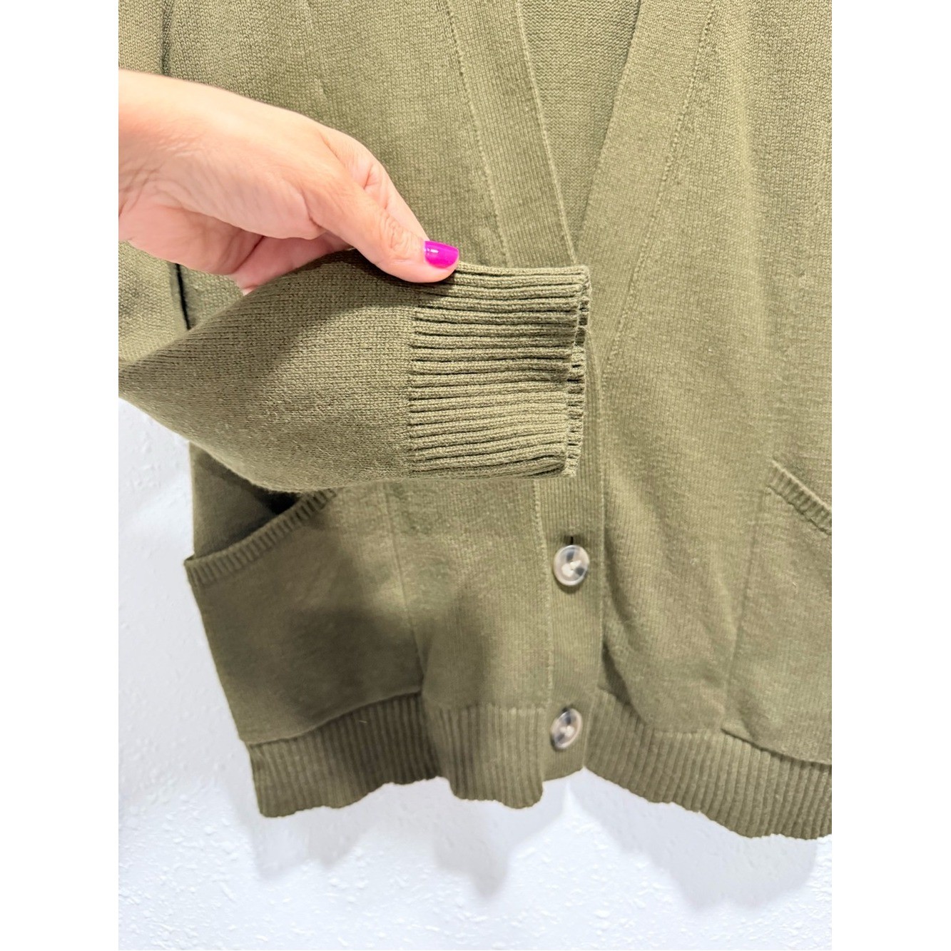 J. Jill cashmere, cotton and wool blend Olive Green Button-Front Cardigan L