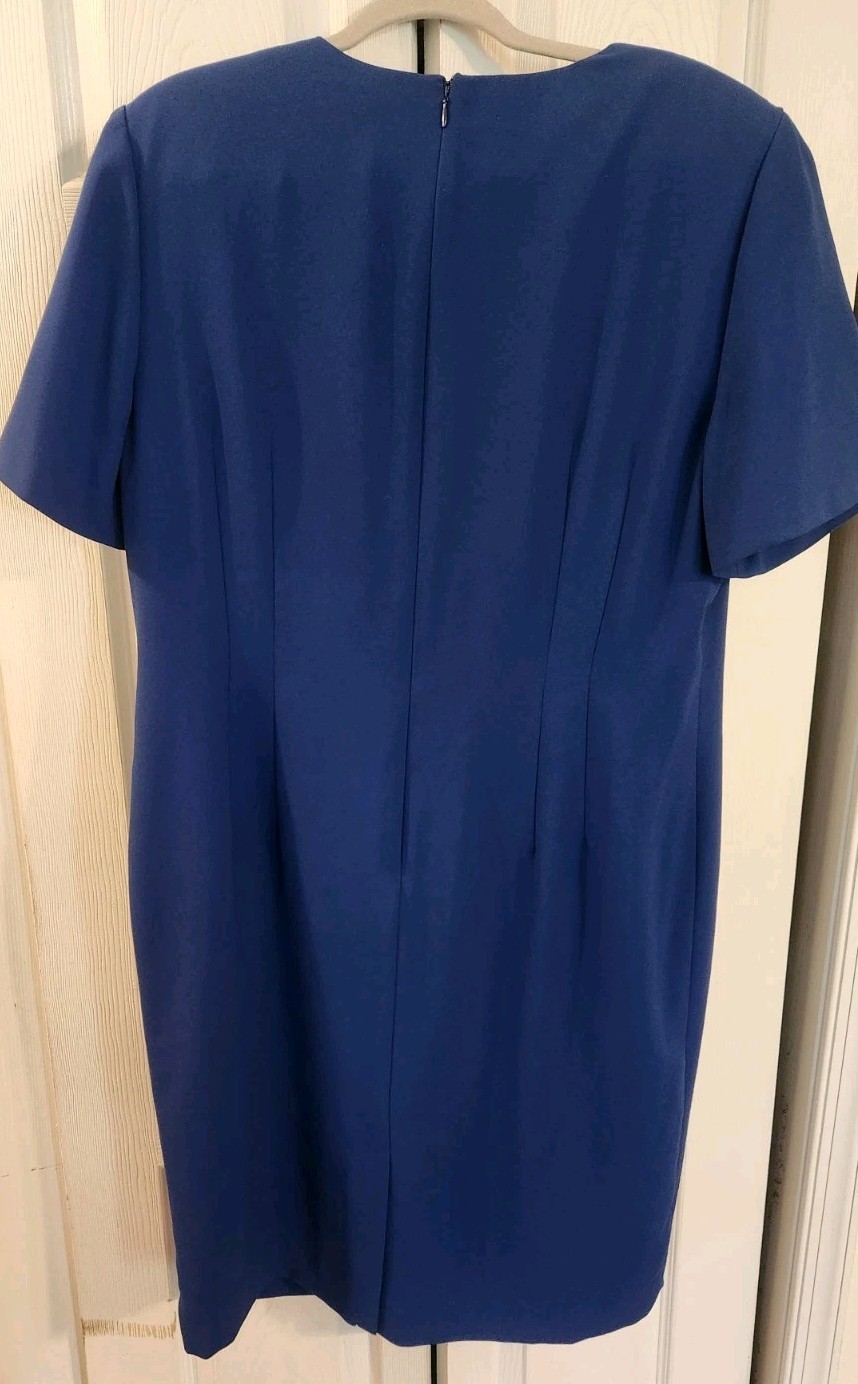 Vntg Worthington Royal Blue Short Sleeve Sheath Dress Lined Back Zipper Size 18