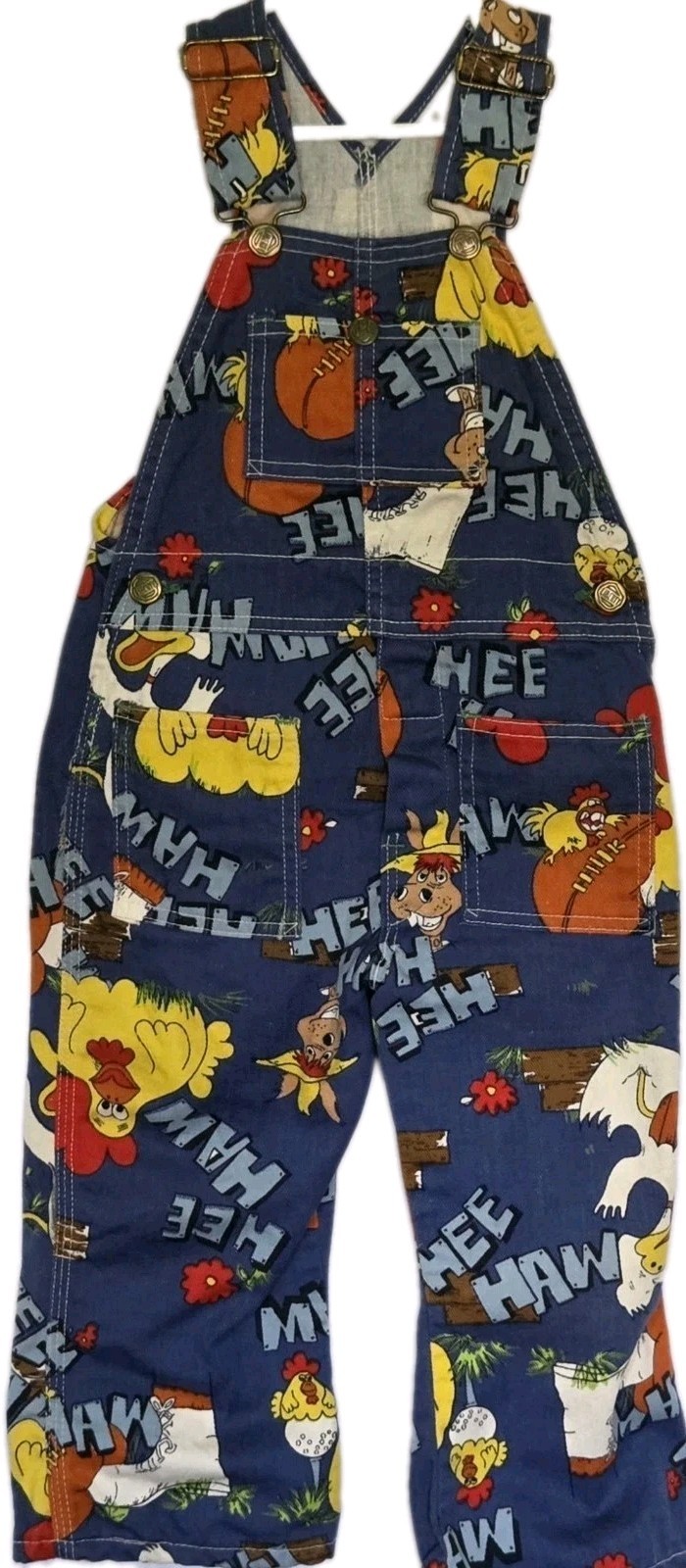 Vintage Toddler Bib Overalls 4T 70’s Hee Haw TV Show Farm Animals Denim Blue
