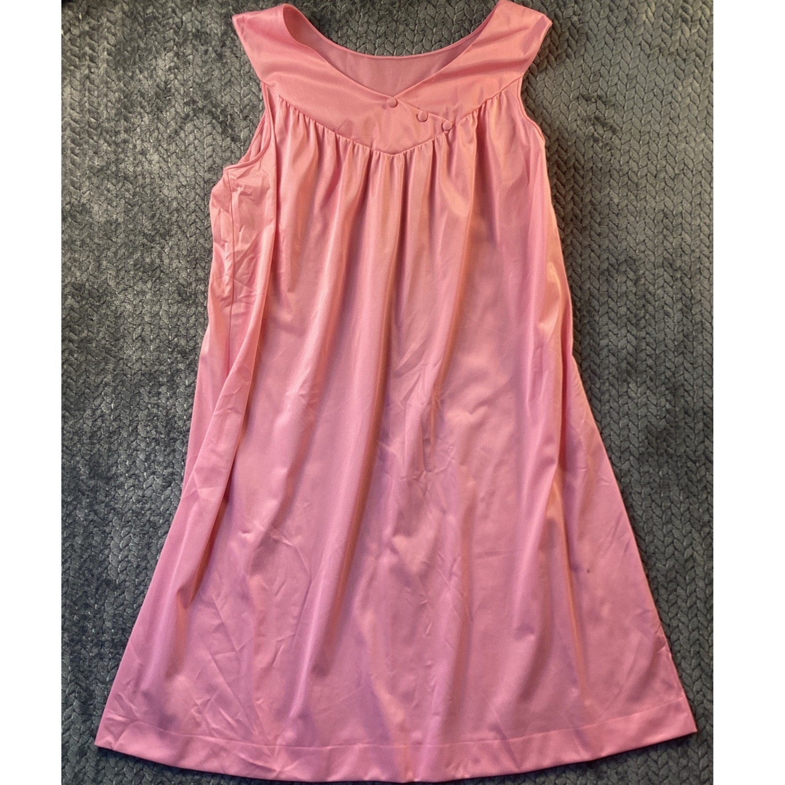 Vintage Pink Nightgown Sleeveless Gathered Scoop Neck Loungewear Midi Dress