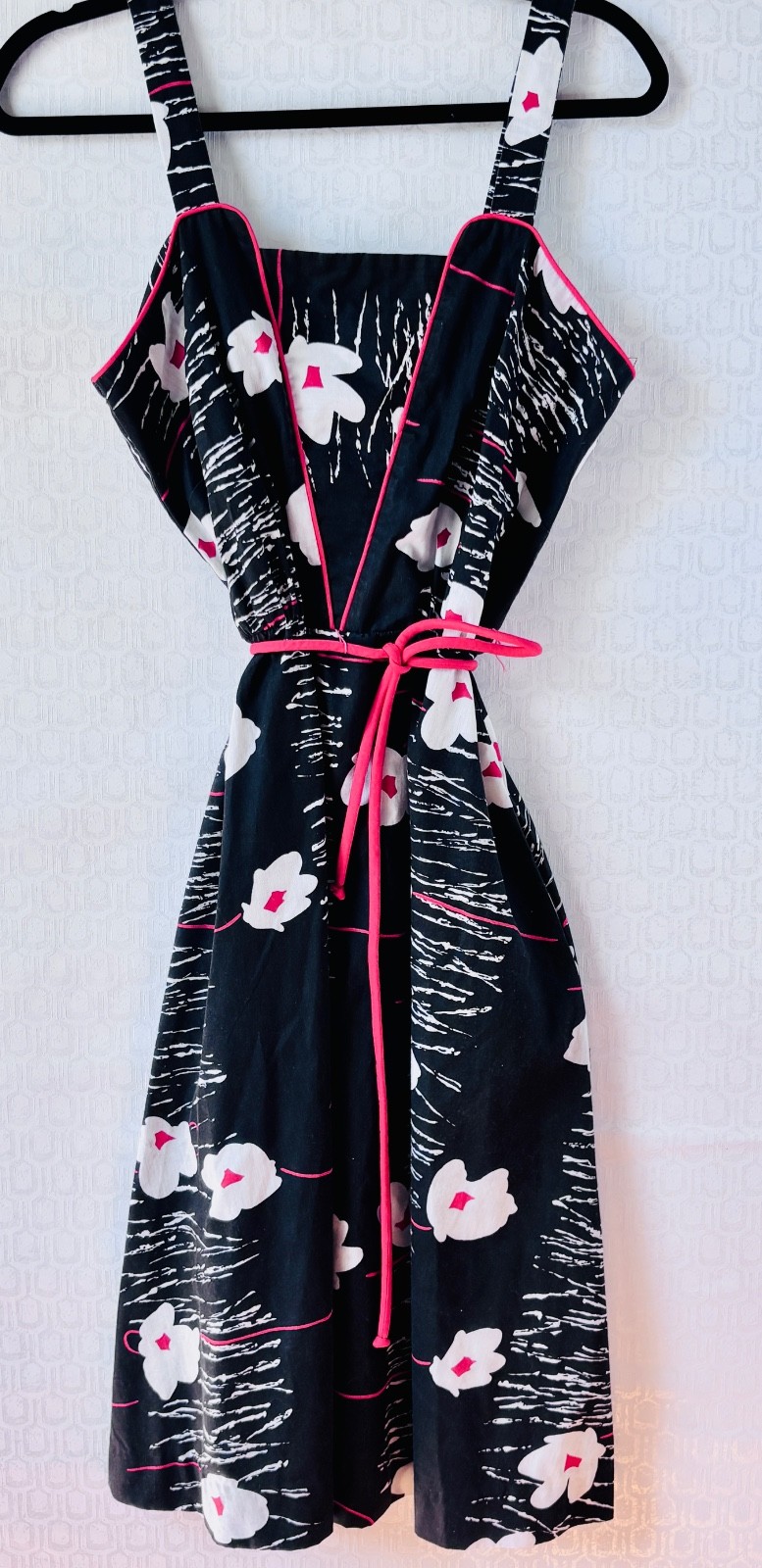 VTG 80’S JENNI RETRO 50’S BLACK&WHITE RED GRAPHIC FLORAL PRINT FLARE SUNDRESS*S