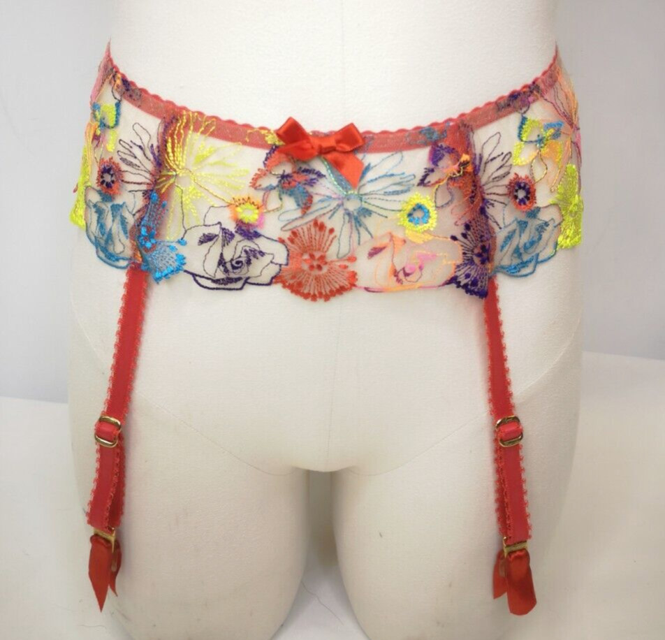 Agent Provocateur Red Zuri Multi Suspender Belt or Garter Belt Floral Size AP 2