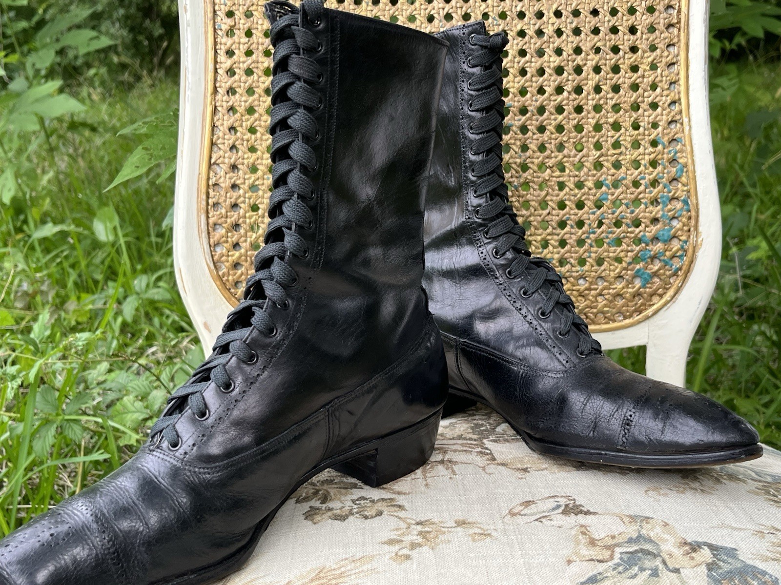 Antique Edwardian Mens Boots – 1900-1910, Black Leather Excellent Cond.